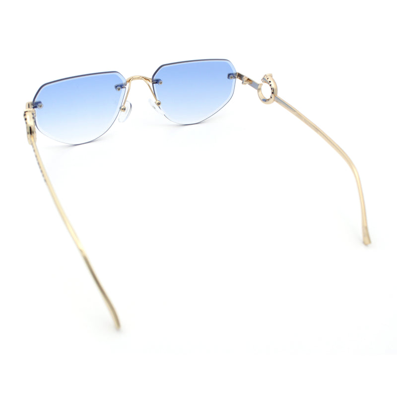 Cheetah Ring Jewel Arm Rimless Rectangular Bevel Lens Sunglasses