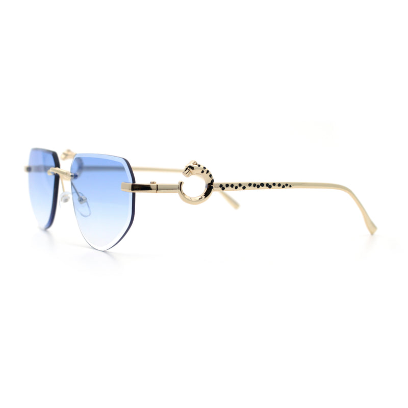 Cheetah Ring Jewel Arm Rimless Rectangular Bevel Lens Sunglasses