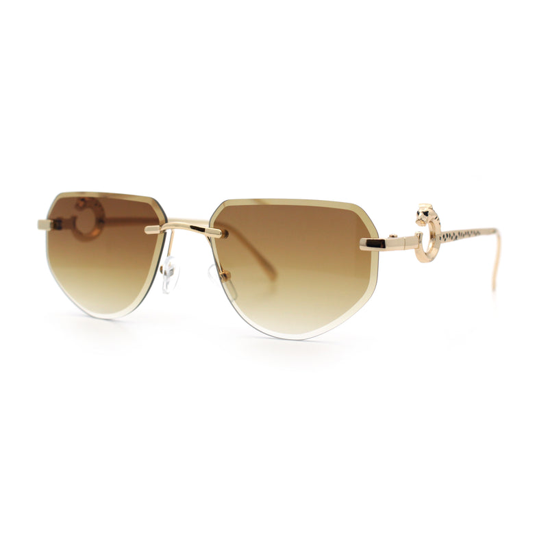 Cheetah Ring Jewel Arm Rimless Rectangular Bevel Lens Sunglasses