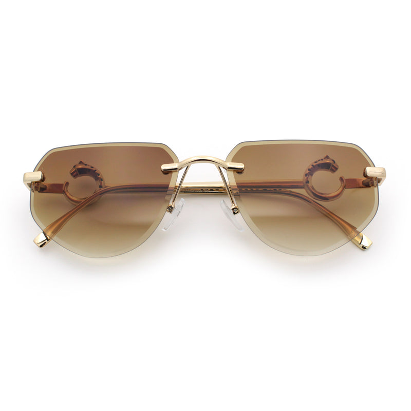 Cheetah Ring Jewel Arm Rimless Rectangular Bevel Lens Sunglasses