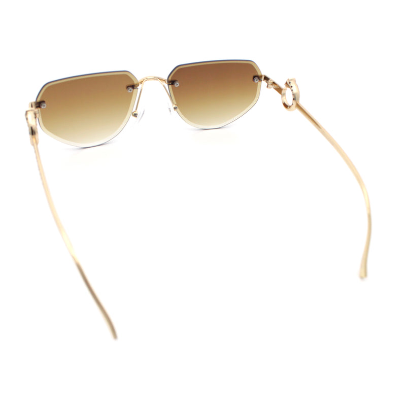 Cheetah Ring Jewel Arm Rimless Rectangular Bevel Lens Sunglasses