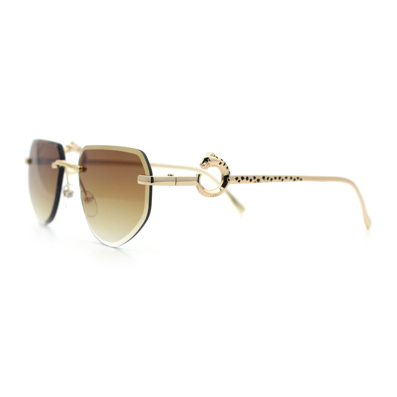 Cheetah Ring Jewel Arm Rimless Rectangular Bevel Lens Sunglasses