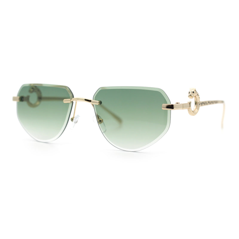 Cheetah Ring Jewel Arm Rimless Rectangular Bevel Lens Sunglasses