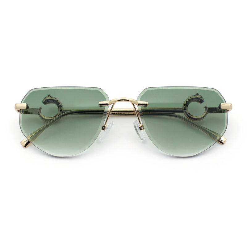 Cheetah Ring Jewel Arm Rimless Rectangular Bevel Lens Sunglasses