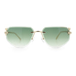 Cheetah Ring Jewel Arm Rimless Rectangular Bevel Lens Sunglasses