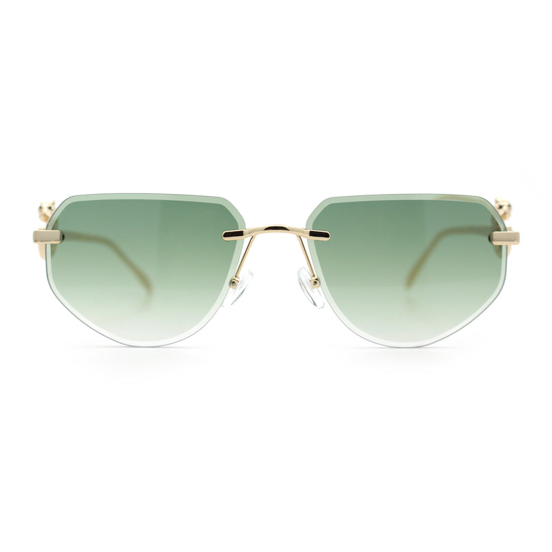 Cheetah Ring Jewel Arm Rimless Rectangular Bevel Lens Sunglasses