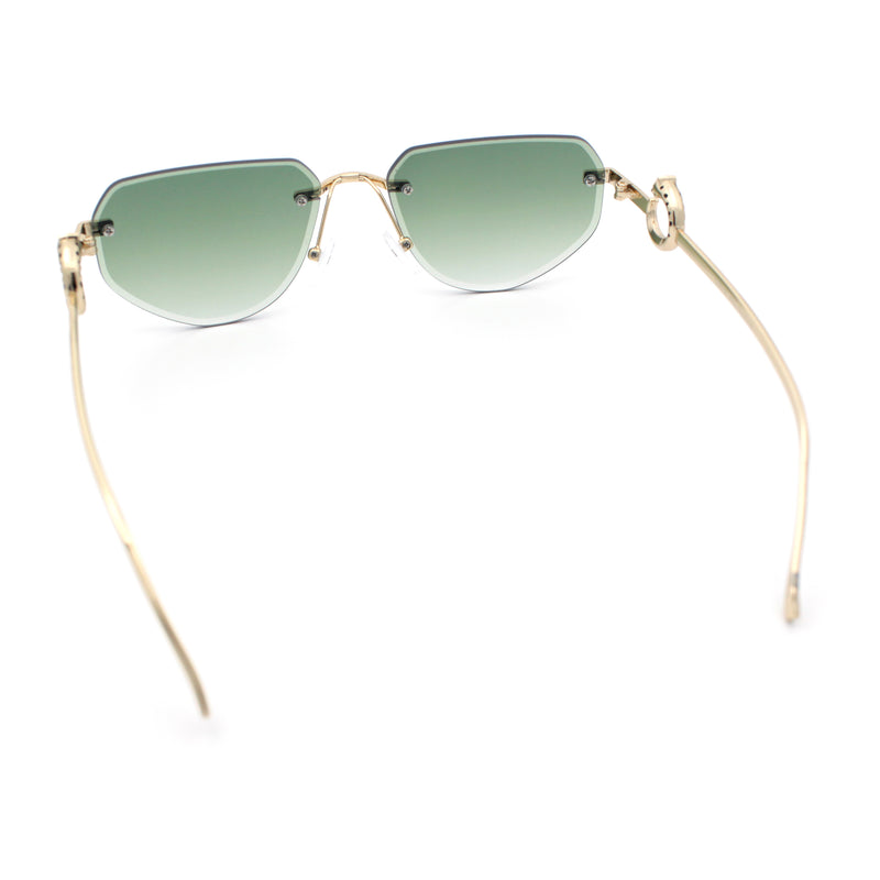 Cheetah Ring Jewel Arm Rimless Rectangular Bevel Lens Sunglasses