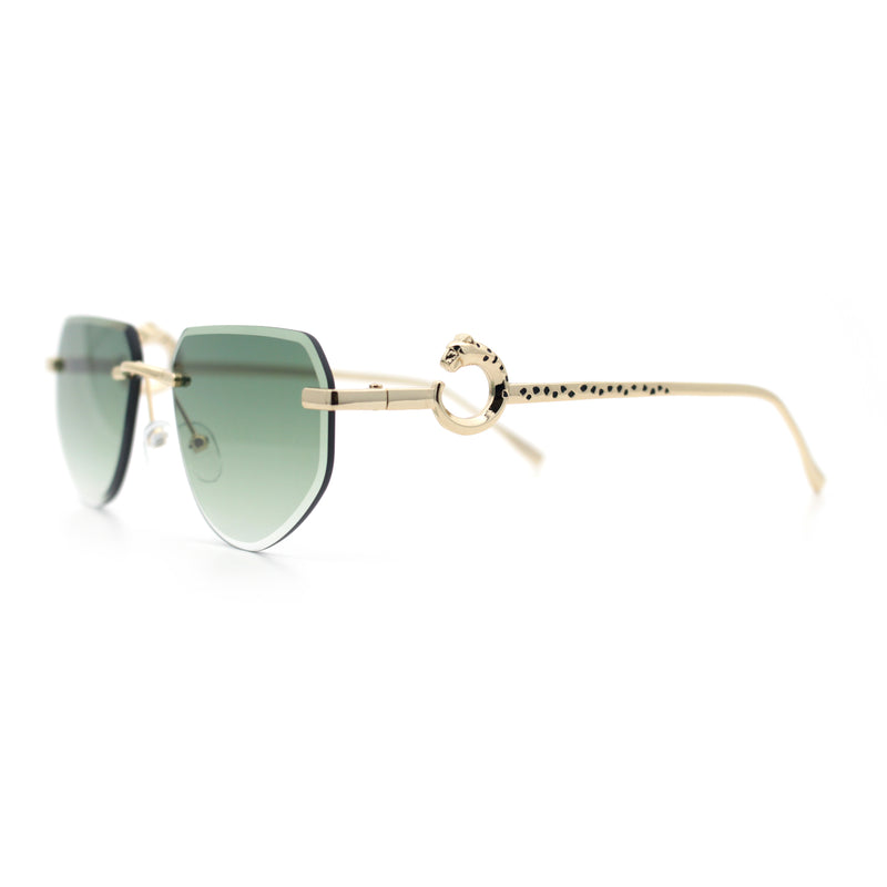 Cheetah Ring Jewel Arm Rimless Rectangular Bevel Lens Sunglasses