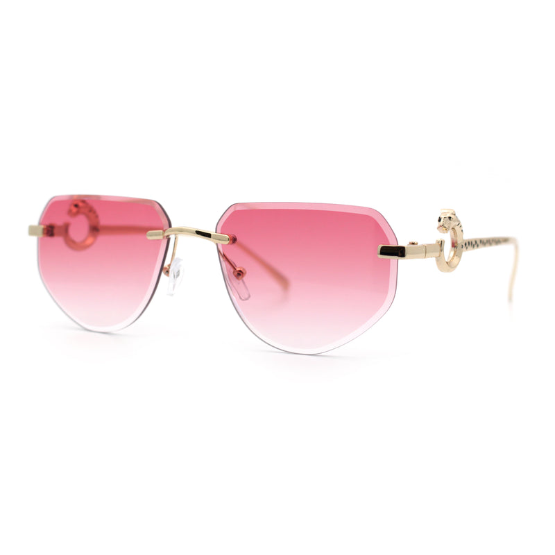 Cheetah Ring Jewel Arm Rimless Rectangular Bevel Lens Sunglasses
