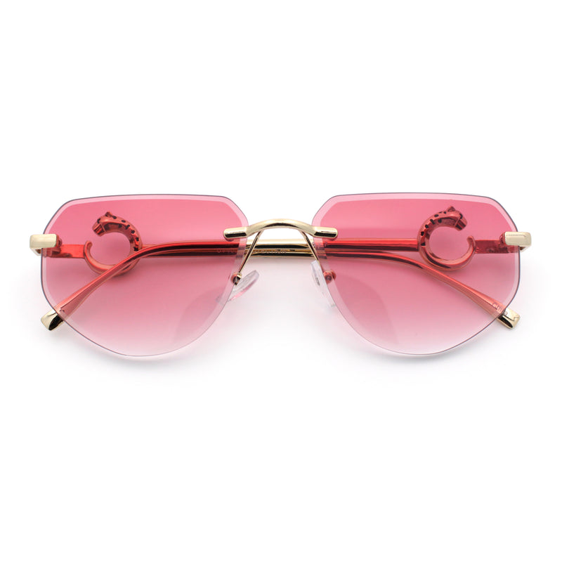 Cheetah Ring Jewel Arm Rimless Rectangular Bevel Lens Sunglasses