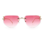 Cheetah Ring Jewel Arm Rimless Rectangular Bevel Lens Sunglasses