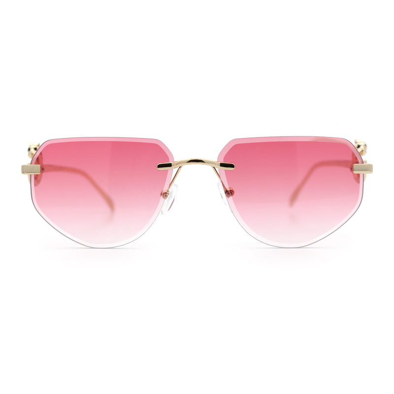 Cheetah Ring Jewel Arm Rimless Rectangular Bevel Lens Sunglasses