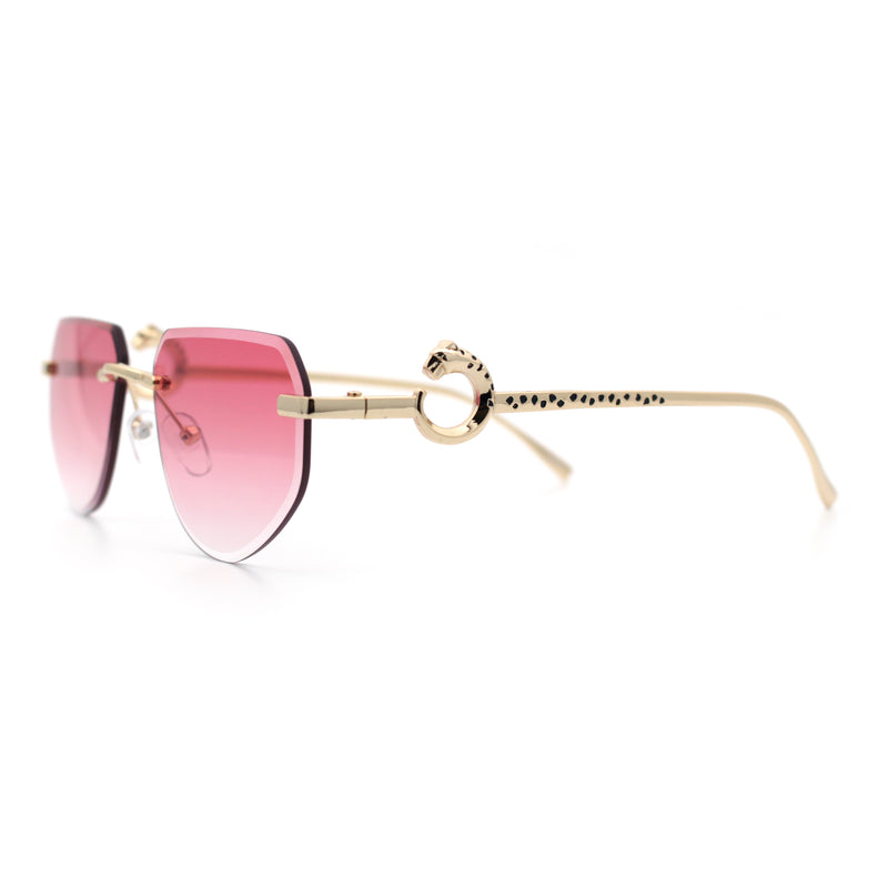 Cheetah Ring Jewel Arm Rimless Rectangular Bevel Lens Sunglasses