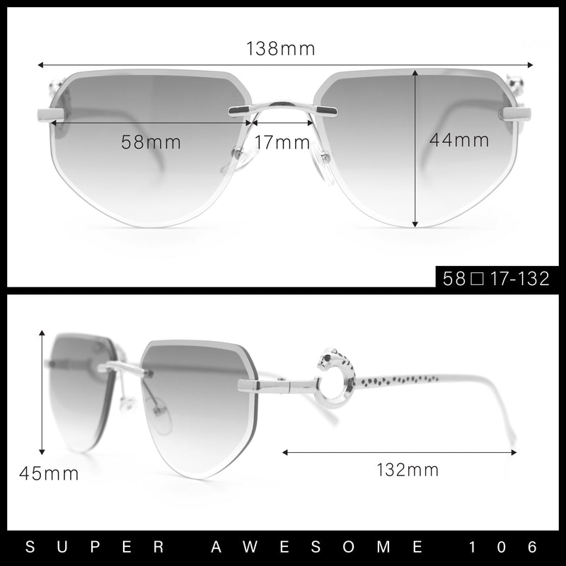 Cheetah Ring Jewel Arm Rimless Rectangular Bevel Lens Sunglasses