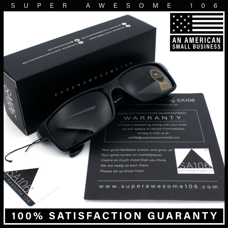 Classic Shatterproof Tempered Glass Lens Narrow Rectangle Manly All Black Sunglasses