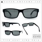 Classic Shatterproof Tempered Glass Lens Narrow Rectangle Manly All Black Sunglasses