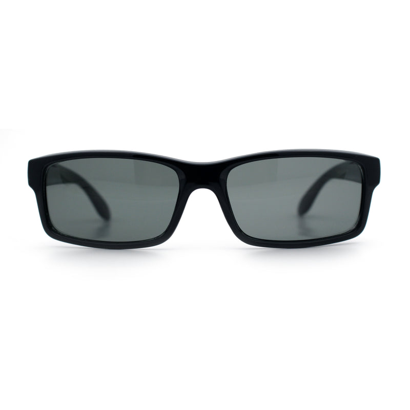 Classic Shatterproof Tempered Glass Lens Narrow Rectangle Manly All Black Sunglasses