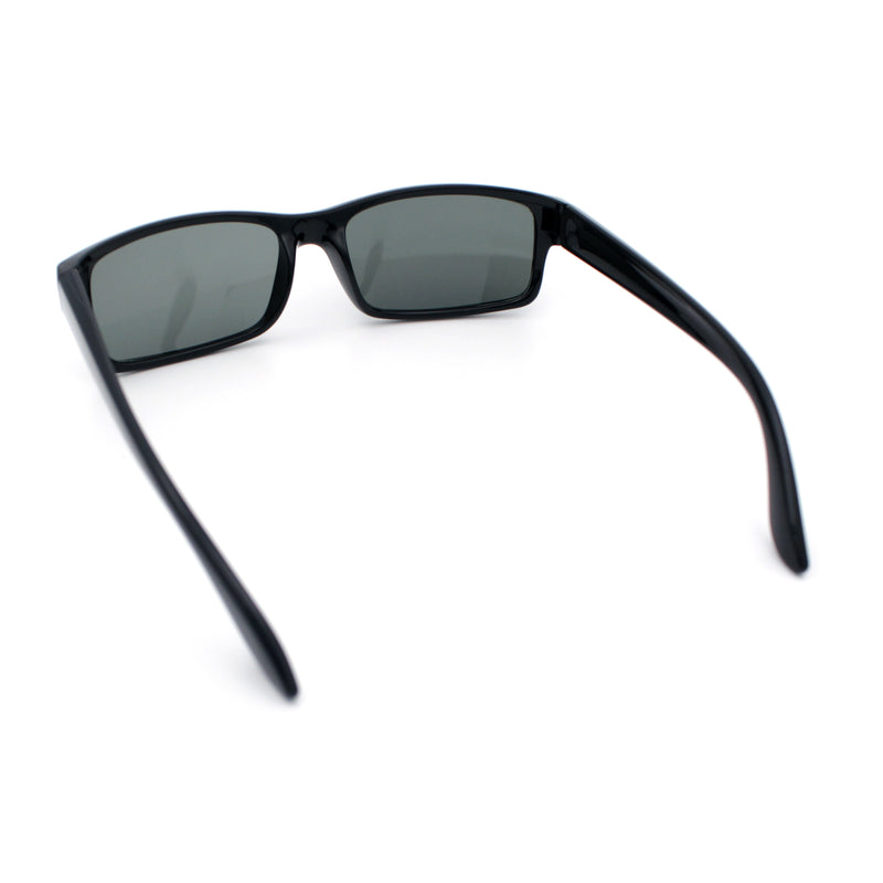 Classic Shatterproof Tempered Glass Lens Narrow Rectangle Manly All Black Sunglasses