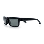 Classic Shatterproof Tempered Glass Lens Narrow Rectangle Manly All Black Sunglasses