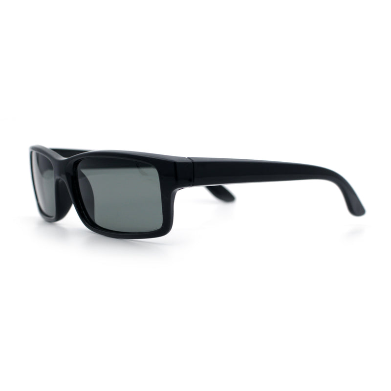 Classic Shatterproof Tempered Glass Lens Narrow Rectangle Manly All Black Sunglasses