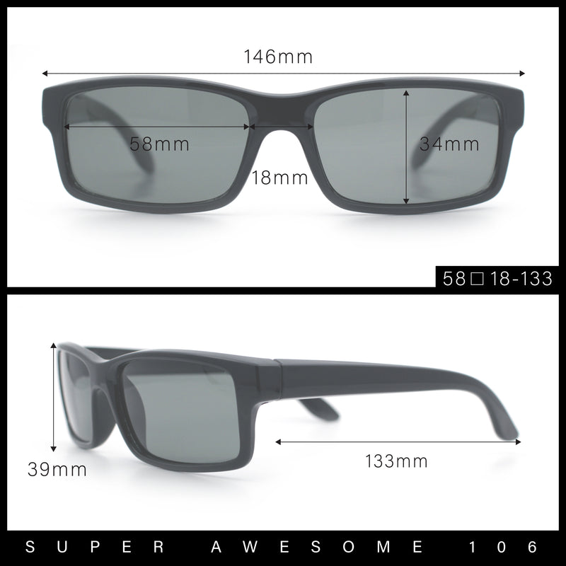 Classic Shatterproof Tempered Glass Lens Narrow Rectangle Manly All Black Sunglasses