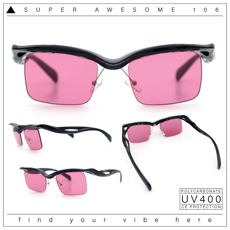 Aerodynamic Streamline Plastic Half Rim Rimless Rectangle Fashion Sunglasses