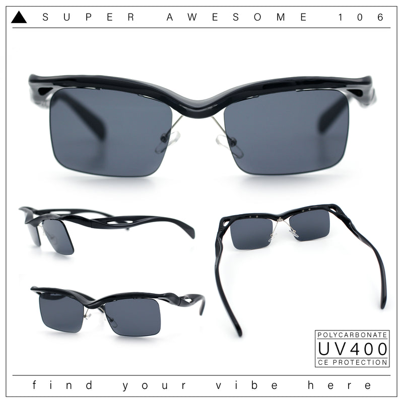 Aerodynamic Streamline Plastic Half Rim Rimless Rectangle Fashion Sunglasses