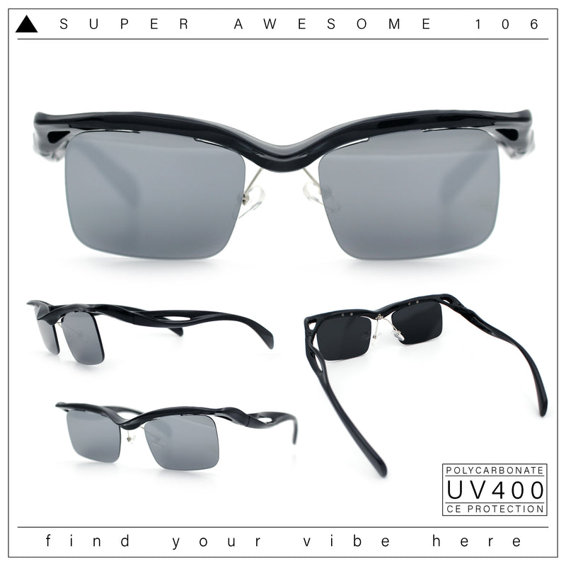 Aerodynamic Streamline Plastic Half Rim Rimless Rectangle Fashion Sunglasses