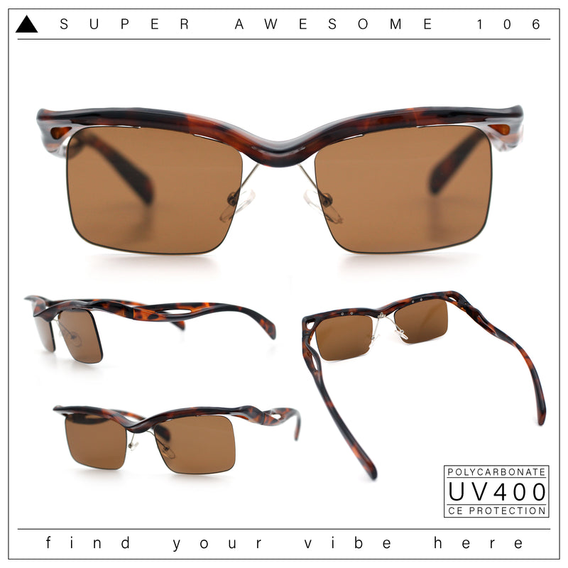Aerodynamic Streamline Plastic Half Rim Rimless Rectangle Fashion Sunglasses