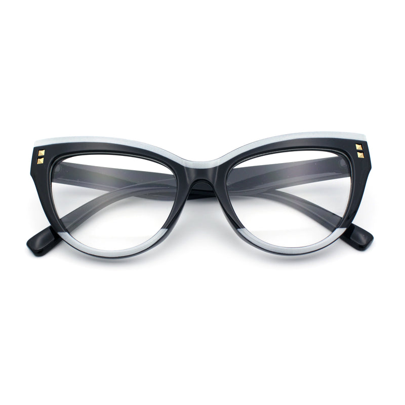 Womens 2-tone Color Design Horn Rim Cat Eye Clear Lens Fashion Eyeglasses