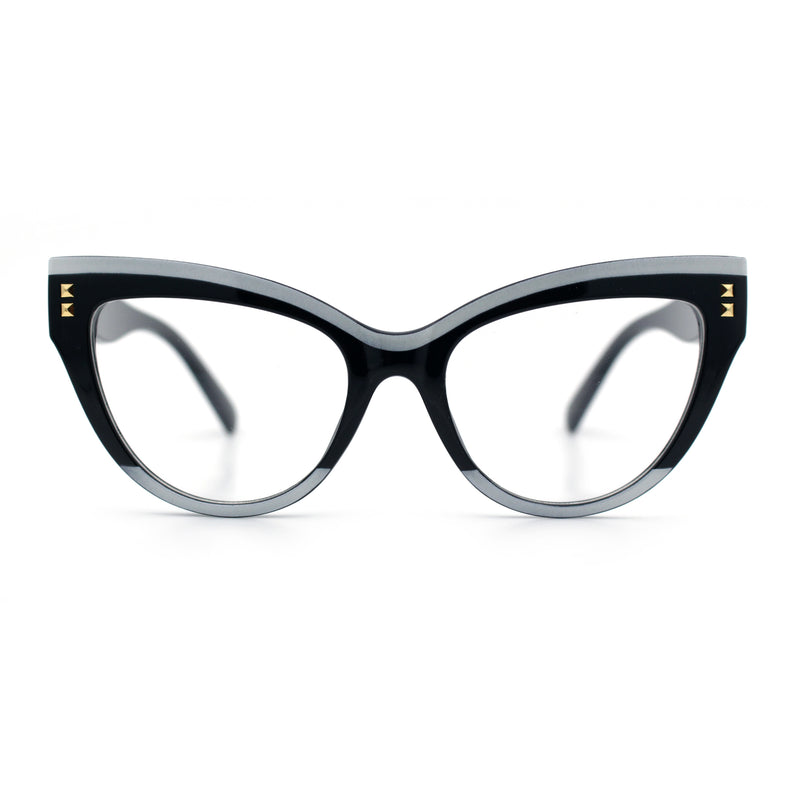 Womens 2-tone Color Design Horn Rim Cat Eye Clear Lens Fashion Eyeglasses