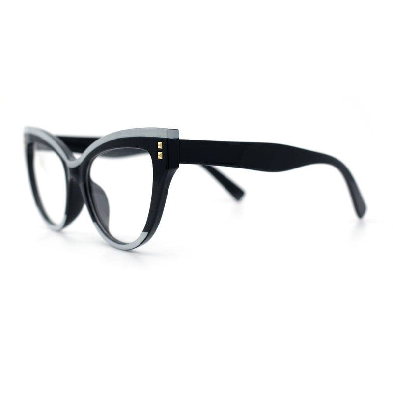 Womens 2-tone Color Design Horn Rim Cat Eye Clear Lens Fashion Eyeglasses