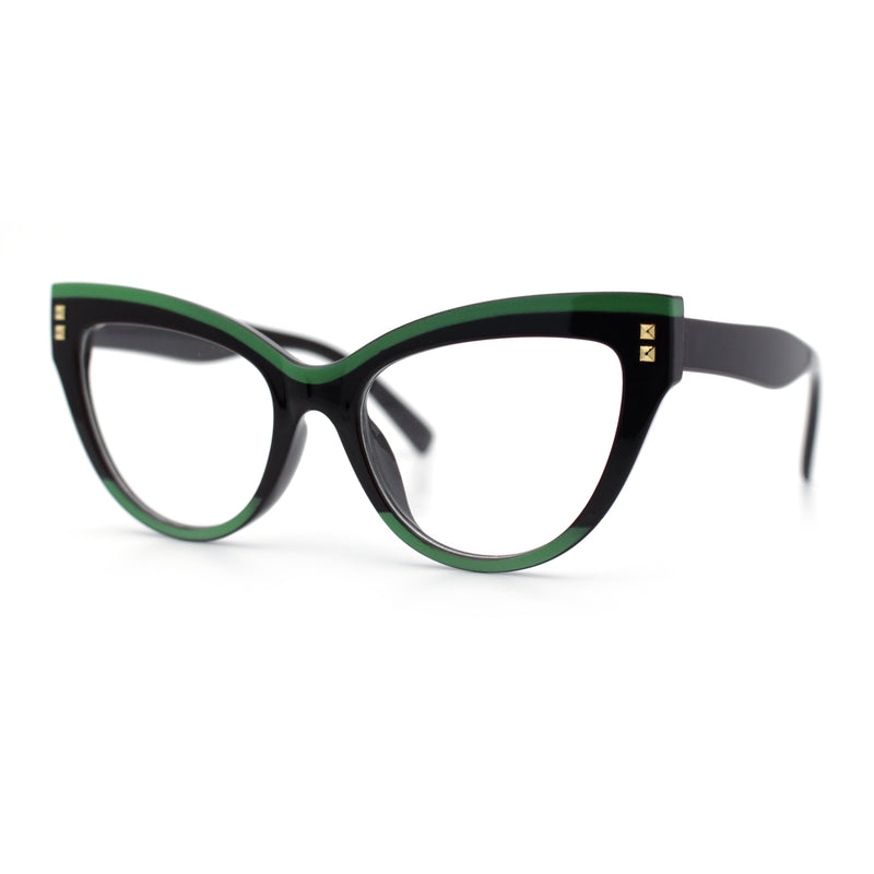 Womens 2-tone Color Design Horn Rim Cat Eye Clear Lens Fashion Eyeglasses