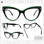 Womens 2-tone Color Design Horn Rim Cat Eye Clear Lens Fashion Eyeglasses