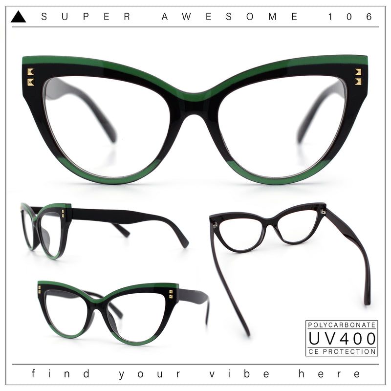 Womens 2-tone Color Design Horn Rim Cat Eye Clear Lens Fashion Eyeglasses