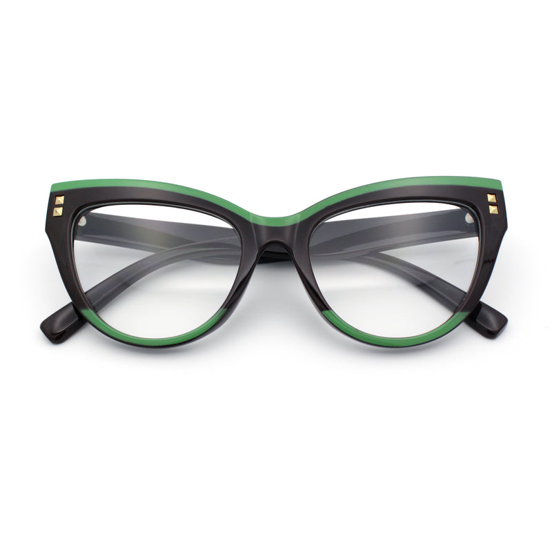 Womens 2-tone Color Design Horn Rim Cat Eye Clear Lens Fashion Eyeglasses