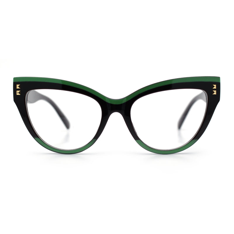 Womens 2-tone Color Design Horn Rim Cat Eye Clear Lens Fashion Eyeglasses