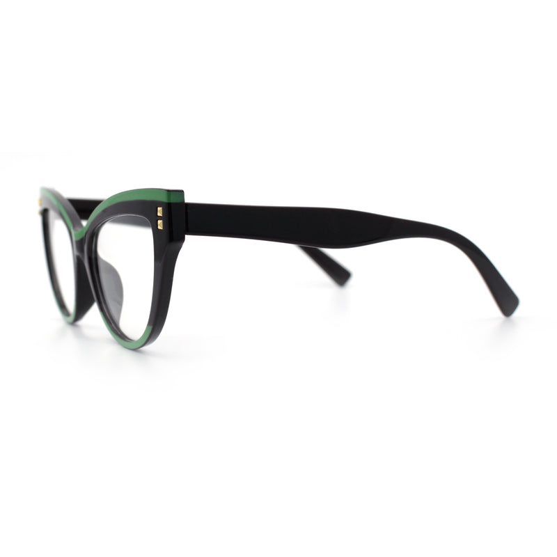 Womens 2-tone Color Design Horn Rim Cat Eye Clear Lens Fashion Eyeglasses