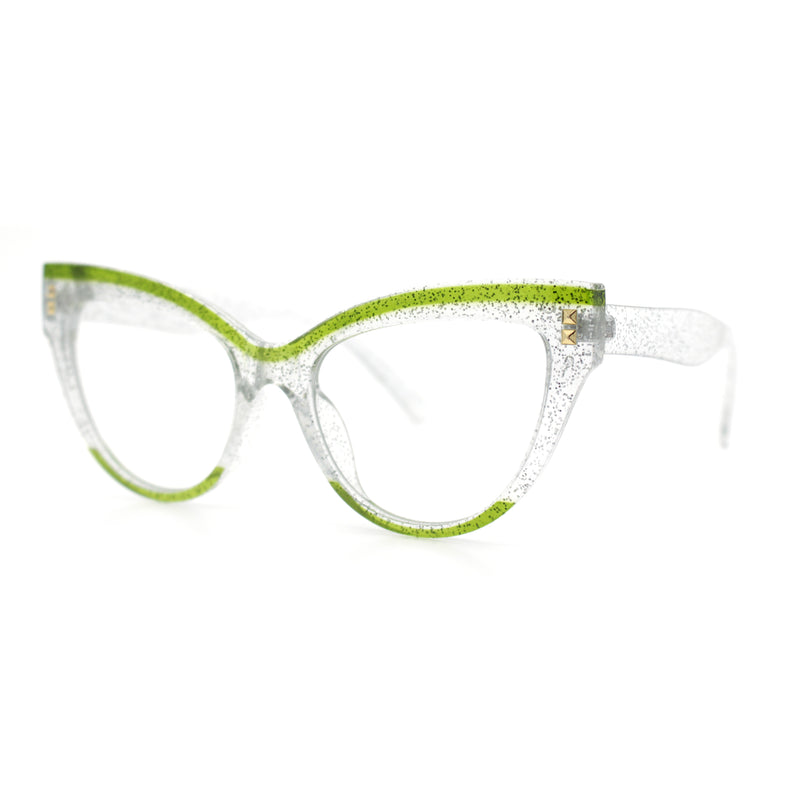 Womens 2-tone Color Design Horn Rim Cat Eye Clear Lens Fashion Eyeglasses