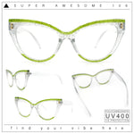 Womens 2-tone Color Design Horn Rim Cat Eye Clear Lens Fashion Eyeglasses