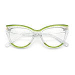 Womens 2-tone Color Design Horn Rim Cat Eye Clear Lens Fashion Eyeglasses