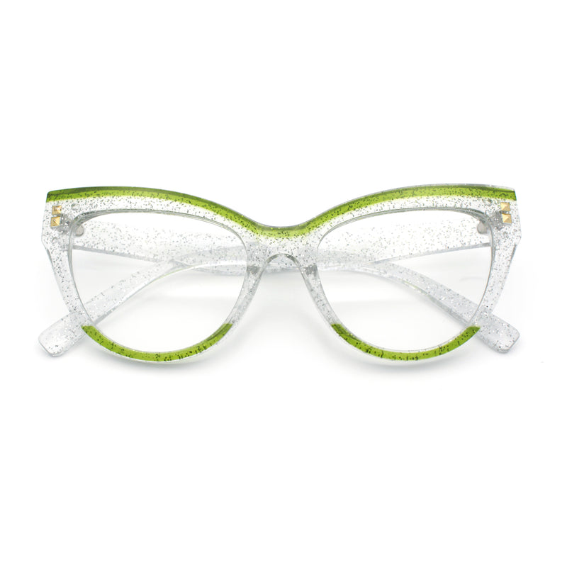 Womens 2-tone Color Design Horn Rim Cat Eye Clear Lens Fashion Eyeglasses