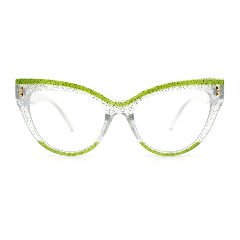 Womens 2-tone Color Design Horn Rim Cat Eye Clear Lens Fashion Eyeglasses
