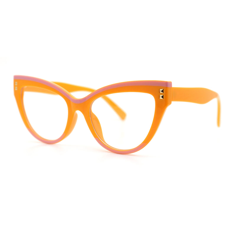 Womens 2-tone Color Design Horn Rim Cat Eye Clear Lens Fashion Eyeglasses