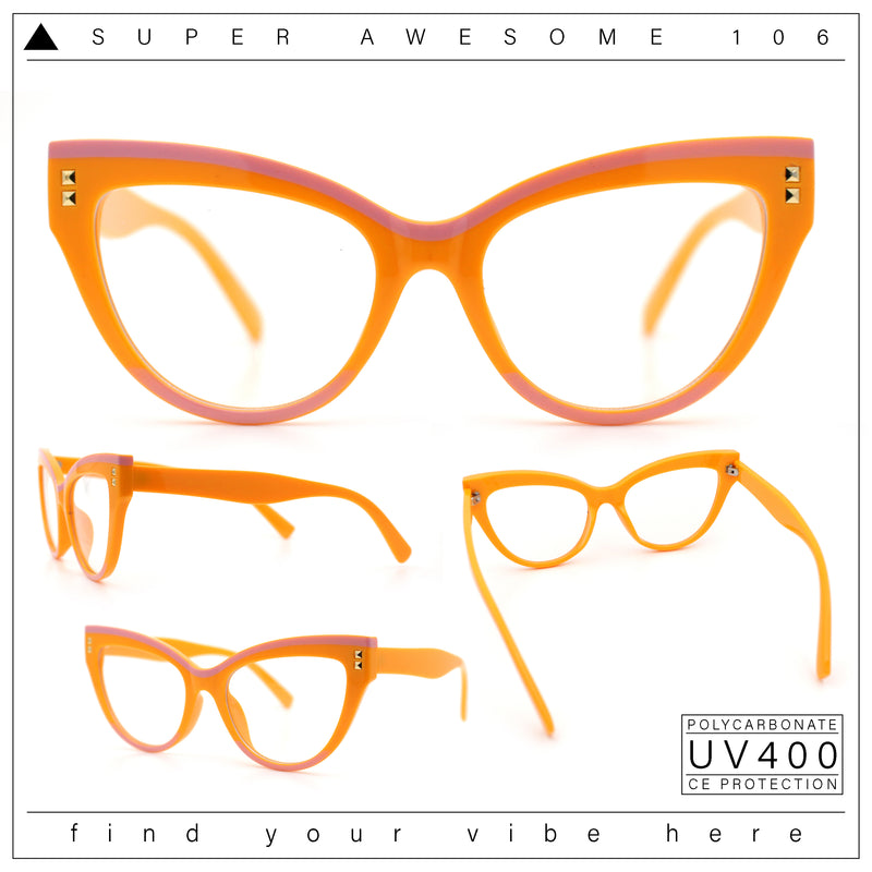 Womens 2-tone Color Design Horn Rim Cat Eye Clear Lens Fashion Eyeglasses