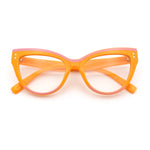 Womens 2-tone Color Design Horn Rim Cat Eye Clear Lens Fashion Eyeglasses
