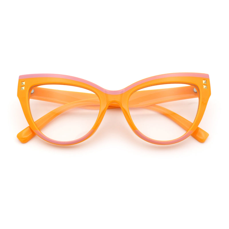 Womens 2-tone Color Design Horn Rim Cat Eye Clear Lens Fashion Eyeglasses
