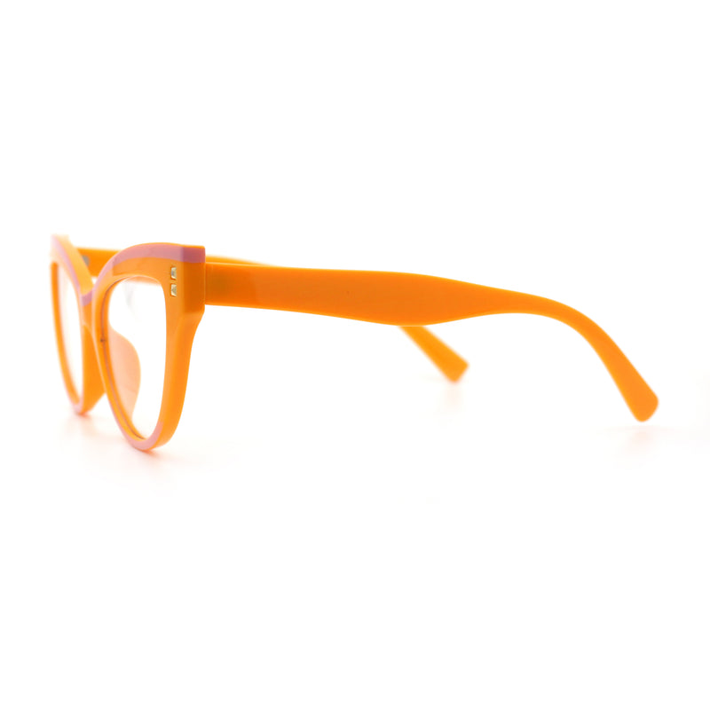 Womens 2-tone Color Design Horn Rim Cat Eye Clear Lens Fashion Eyeglasses