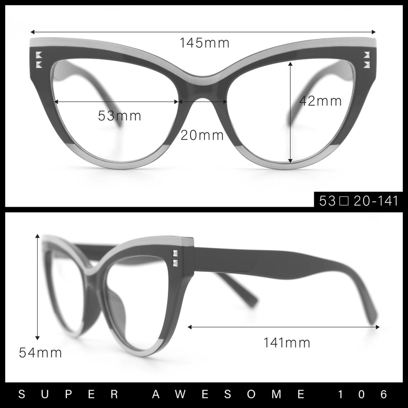 Womens 2-tone Color Design Horn Rim Cat Eye Clear Lens Fashion Eyeglasses