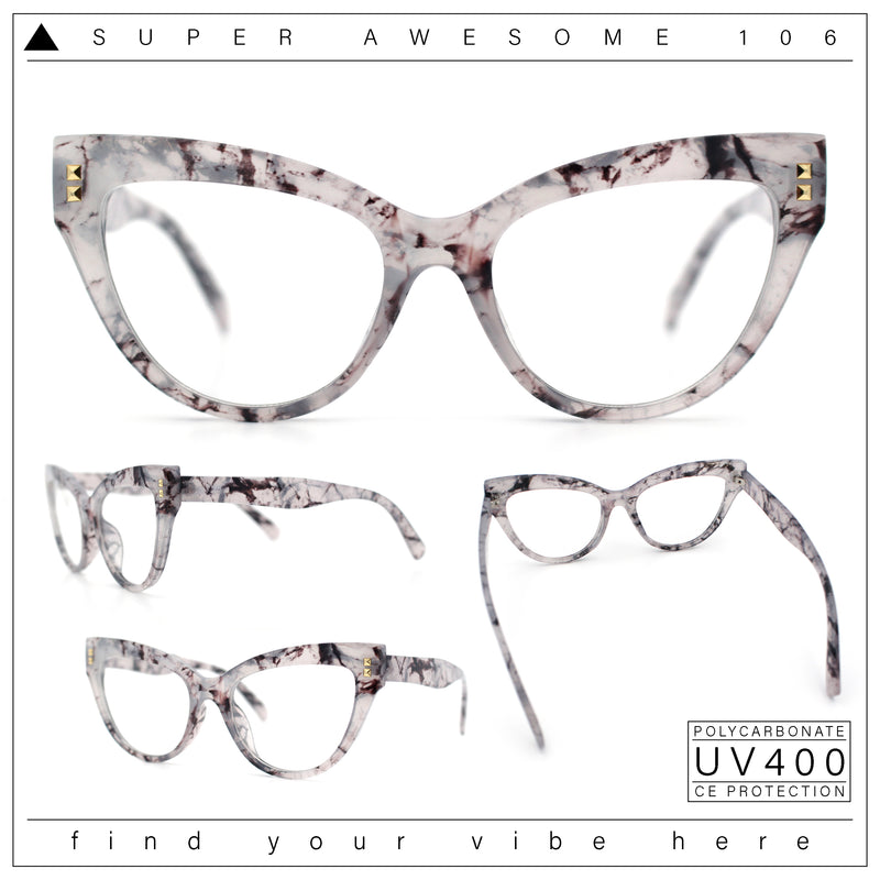 Womens 2-tone Color Design Horn Rim Cat Eye Clear Lens Fashion Eyeglasses